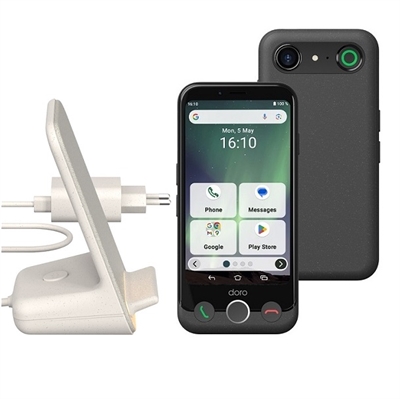 Doro PAKKE Aurora A11 smartphone 64GB koksgrå | Inkl. trådløs opladning